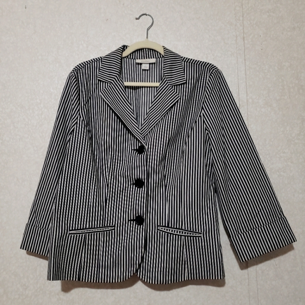 DRESSBARN...lack and White Striped Women's Blazer...SIZE:L